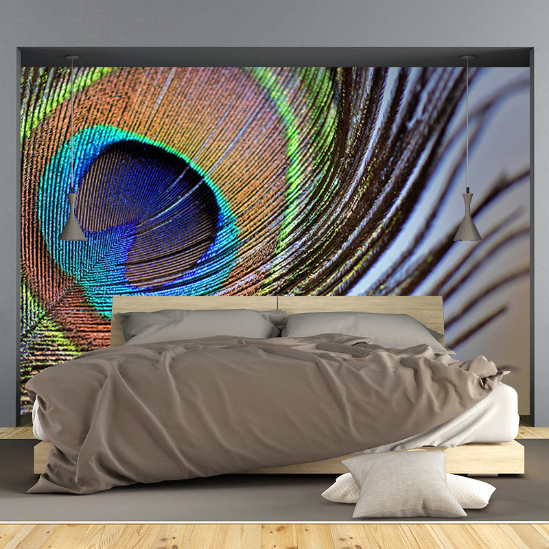 Minimalism Peacock Feather Wall Murals Moisture Resistant Wall Covering for Bedroom