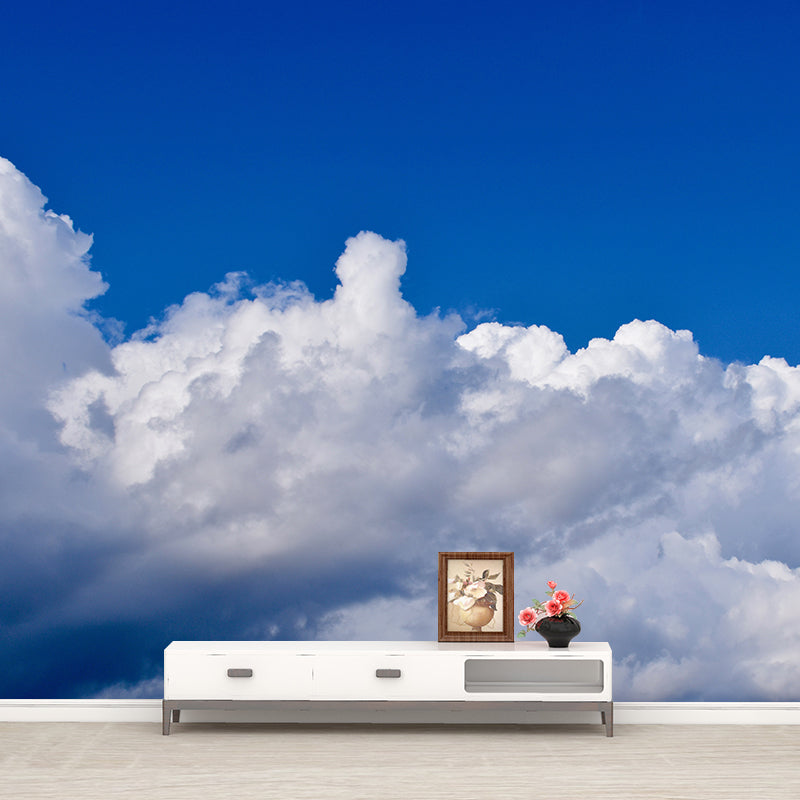 Sky Blue Mural Wallpaper Water Resistant Wall Covering for Living Room