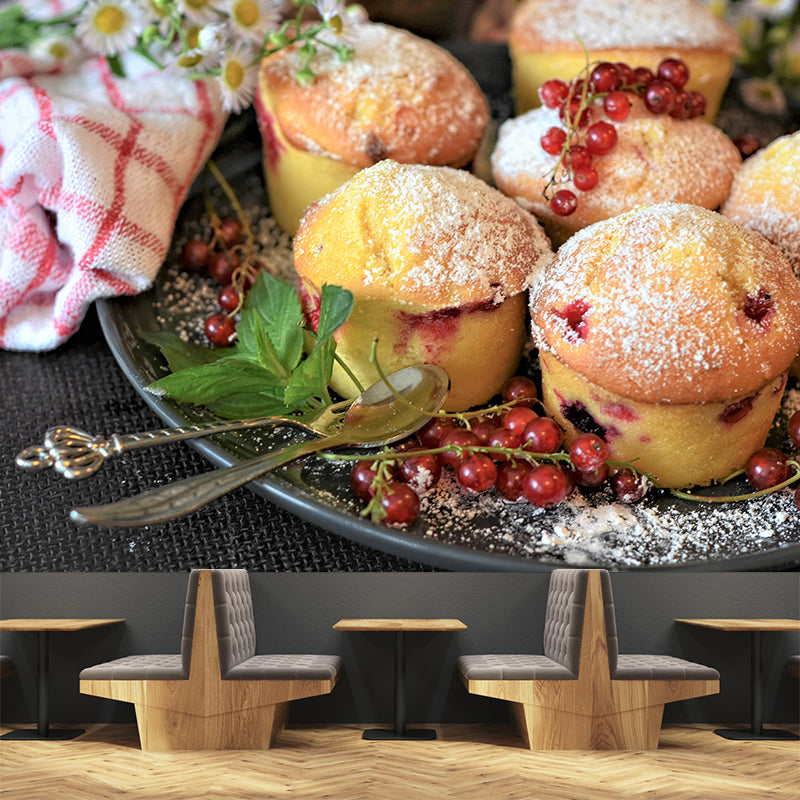 Muffins Cake Mural Wallpaper Washable Wall Decoration for Dessert Shop