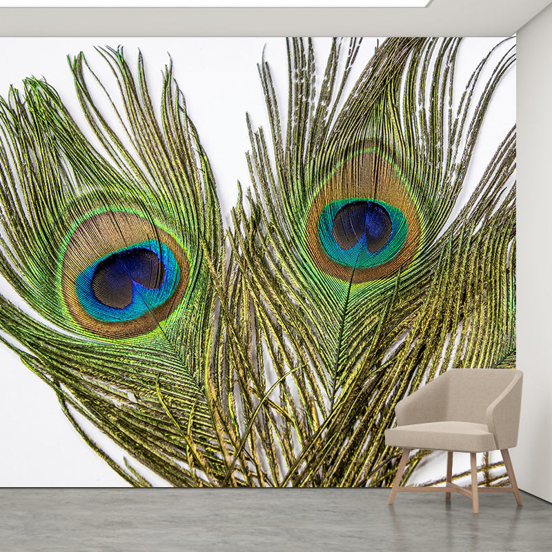 Peacock Feather Mural Wallpaper for Sleeping Room Water Resistant, Custom Made