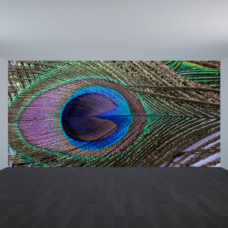 Tropical Style Peacock Feather Mural Decal for Living Room, Custom Size