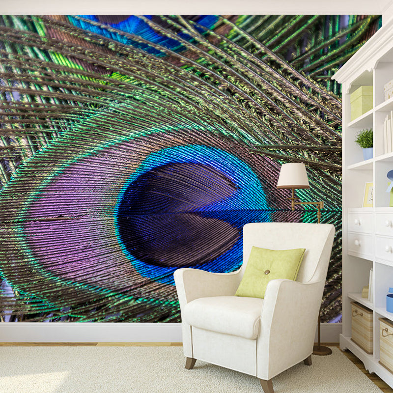 Tropical Style Peacock Feather Mural Decal for Living Room, Custom Size
