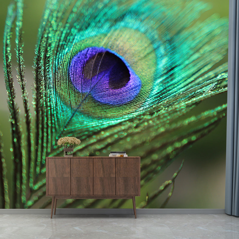 Tropical Style Peacock Feather Mural Decal for Living Room, Custom Size