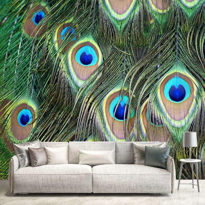 Tropical Style Peacock Feather Mural Decal for Living Room, Custom Size