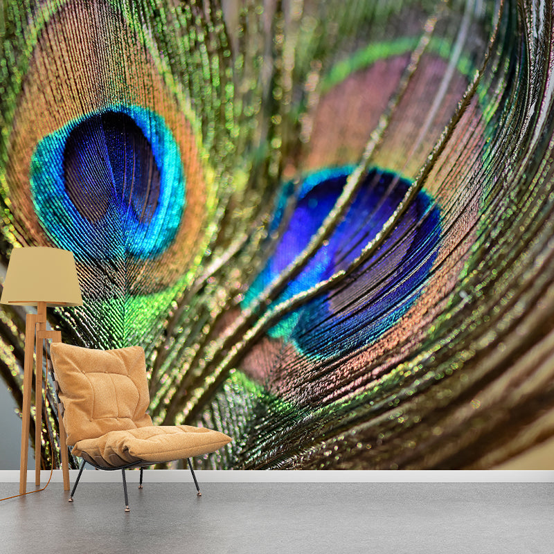 Beautiful Peacock Feather Wallpaper Mural Water Resistant Girls Bedroom Wall Decor
