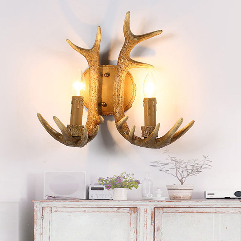 Lámpara de apliques de vela de vela de estilo de pared de madera de estilo de estilo de 2 luces