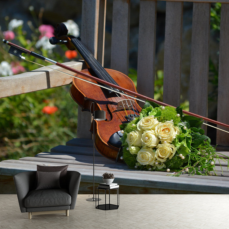 Contemporary Hobby Violin Mural Wallpaper Water Resistant Environment Friendly Wall Decor