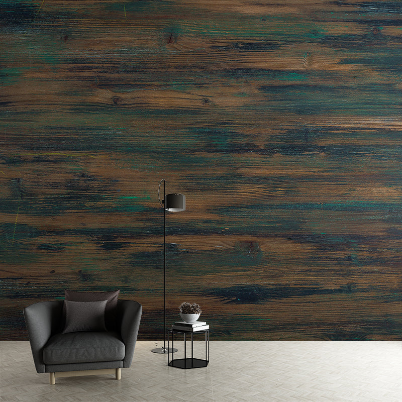 Autocollants muraux à motif de Texture en bois, décoration de la maison, décor Mural de salon de couleur foncée