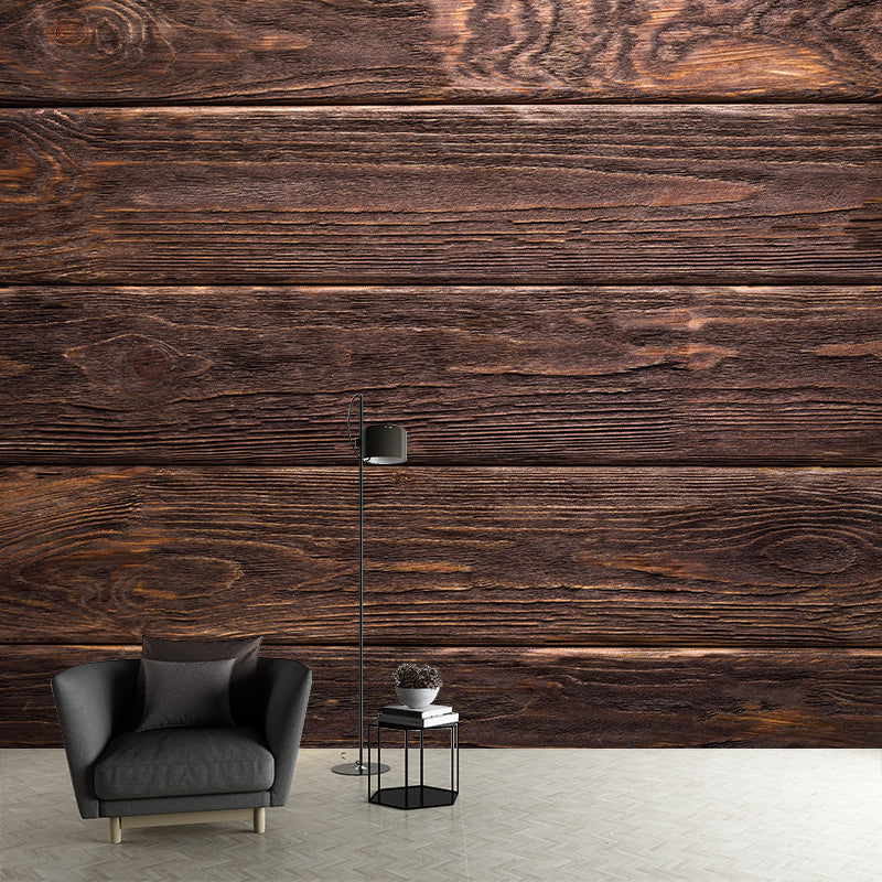 Autocollants muraux à motif de Texture en bois, décoration de la maison, décor Mural de salon de couleur foncée