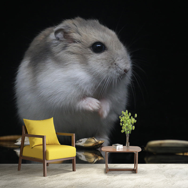 Lovely Hamster Mural Wallpaper Contemporary Style Wall Covering for Living Room
