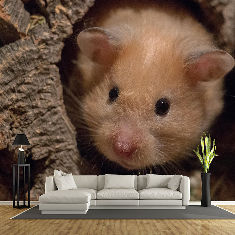 Lovely Hamster Mural Wallpaper Contemporary Style Wall Covering for Living Room