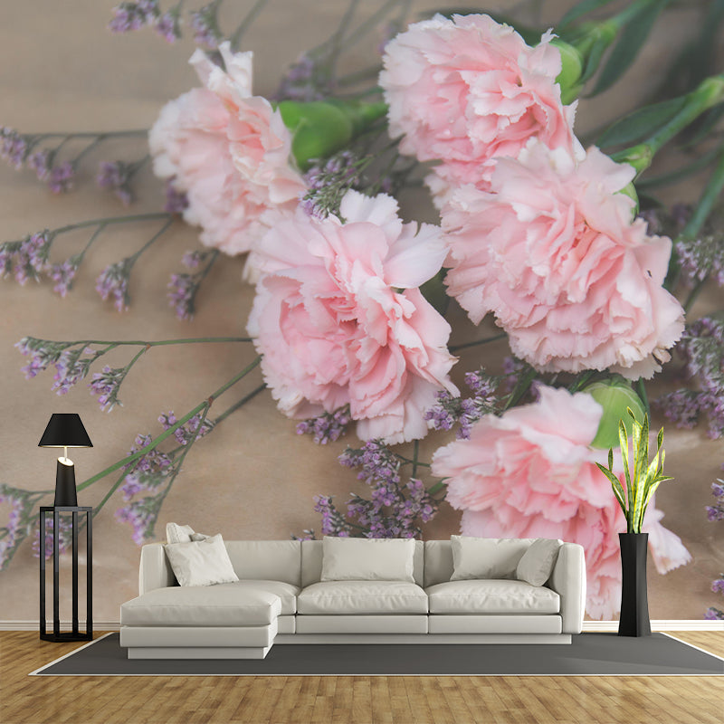 Photography Carnation Blossing Mural Wallpaper Modern Wall Covering for Living Room