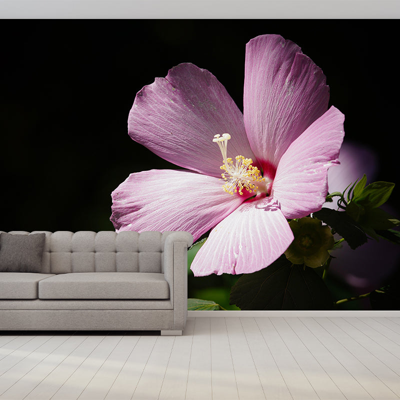 Photography Style Hibiscu Blossing Mural Wallpaper Modern Wall Covering for Living Room