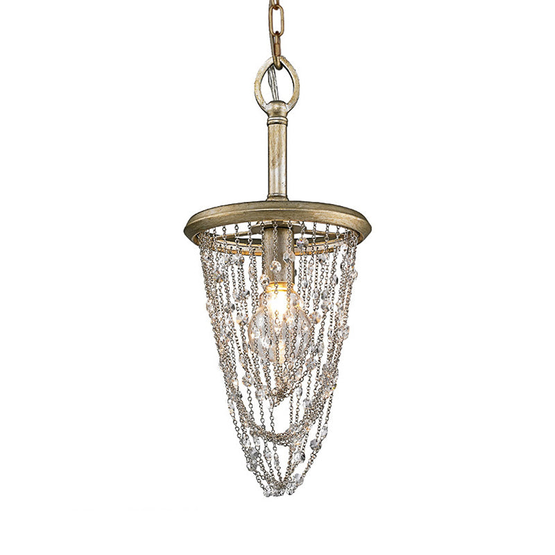 1 Light Round Pendant Lighting Traditional Brown Crystal Hanging Light Fixture for Corridor