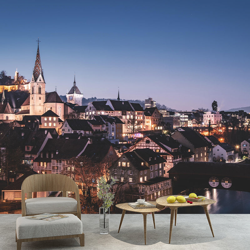 Modern City Mural Decal Mildew Resistant Wall Art for Living Room Bedroom