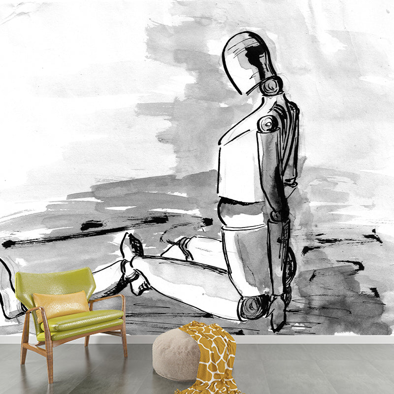 Modern Art Sketch Mural Eco-friendly Wallpaper Mildew Resistant Wall Decor