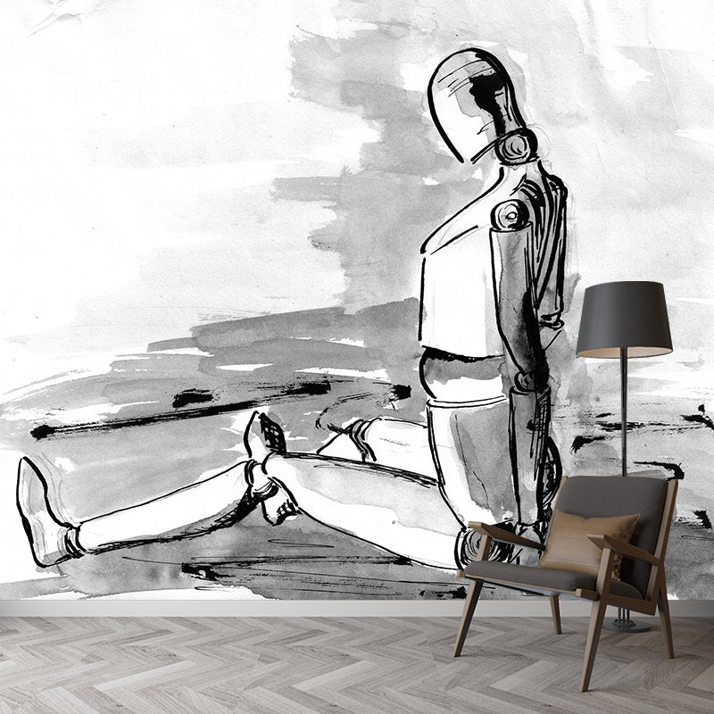 Modern Art Sketch Mural Eco-friendly Wallpaper Mildew Resistant Wall Decor