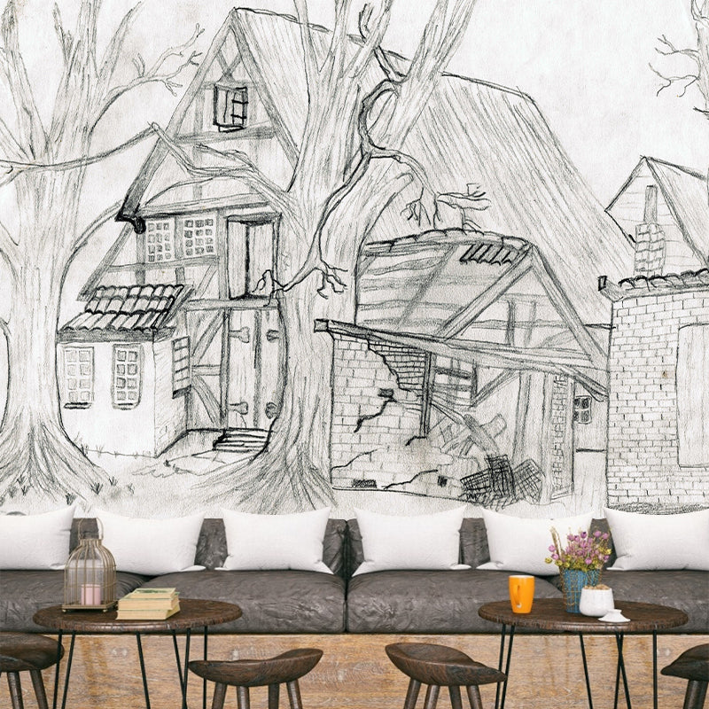 Modern Art Sketch Mural Eco-friendly Wallpaper Mildew Resistant Wall Decor