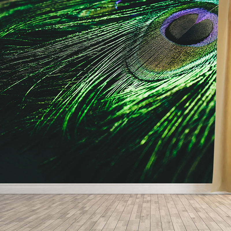 Tropical Peacock Feather Mural Stain Resistant Wall Art for Home Decor