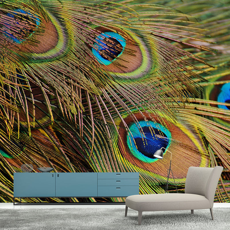 Tropical Peacock Feather Mural Stain Resistant Wall Art for Home Decor