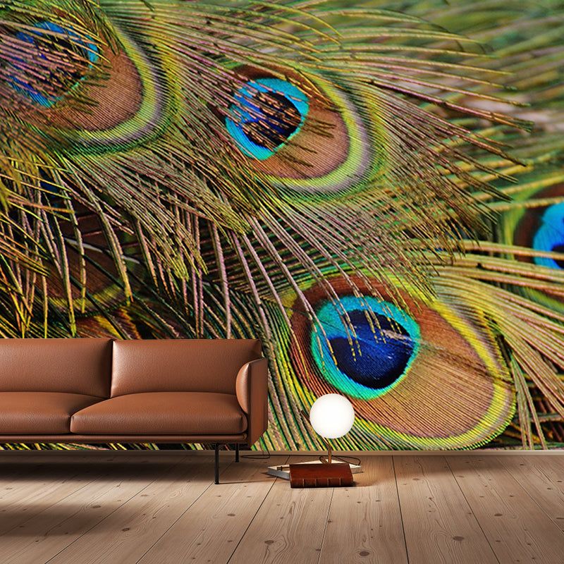 Tropical Peacock Feather Mural Stain Resistant Wall Art for Home Decor