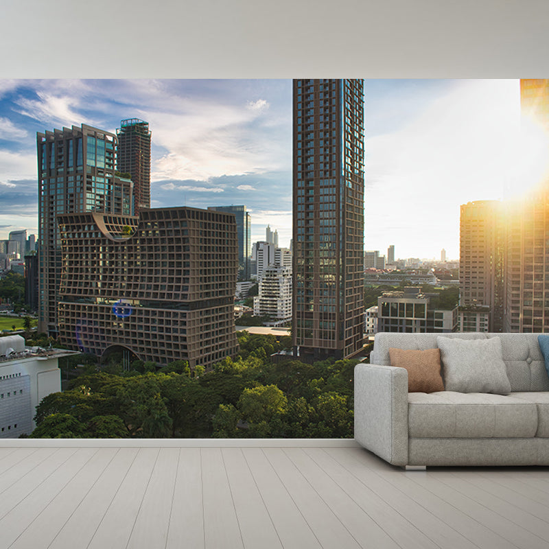 Simple Whole City Mural Wallpaper Buildings Wall Covering for Meeting Room