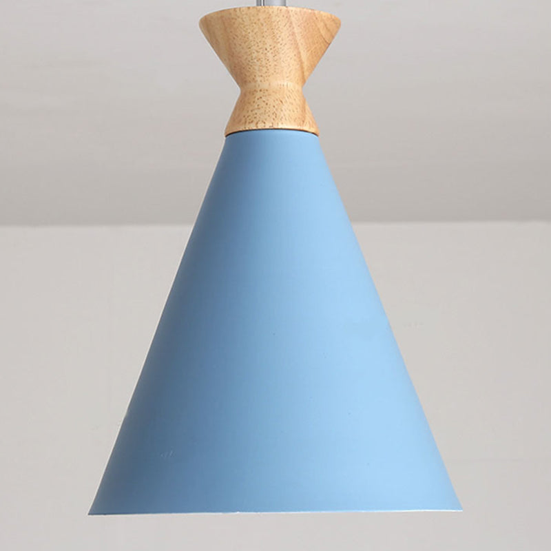 Wooden Cone Semi Flush Mount in Modern Creative Style Iron 3-Light Ceiling Light for Dining Room