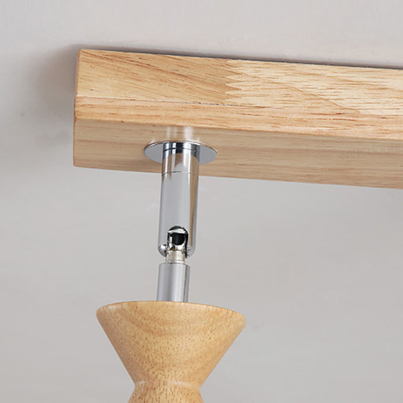 Wooden Cone Semi Flush Mount in Modern Creative Style Iron 3-Light Ceiling Light for Dining Room