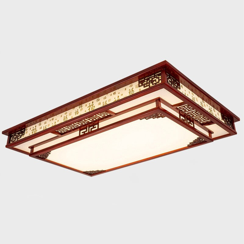 Modern LED Flush Mount Squared Wood Flush Ceiling Light for Living Room