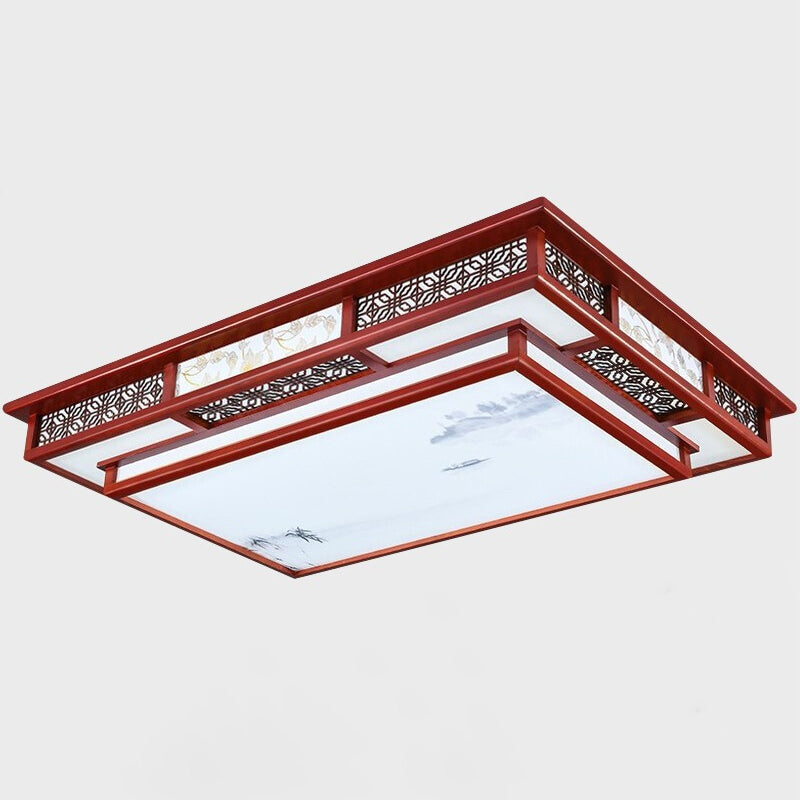 Modern LED Flush Mount Squared Wood Flush Ceiling Light for Living Room