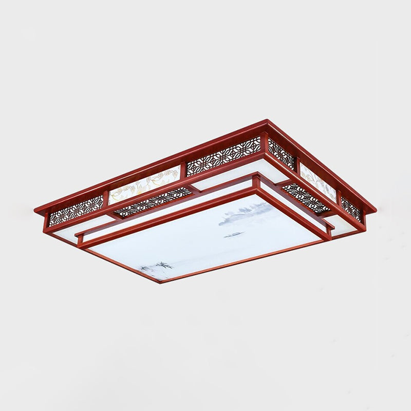 Modern LED Flush Mount Squared Wood Flush Ceiling Light for Living Room