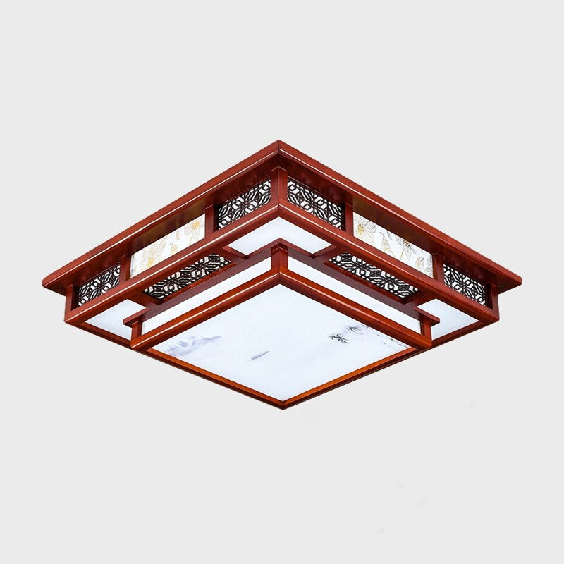 Modern LED Flush Mount Squared Wood Flush Ceiling Light for Living Room