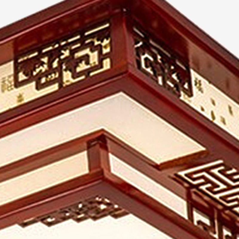 Modern LED Flush Mount Squared Wood Flush Ceiling Light for Living Room