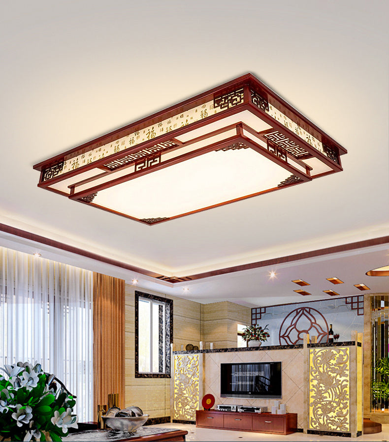 Modern LED Flush Mount Squared Wood Flush Ceiling Light for Living Room