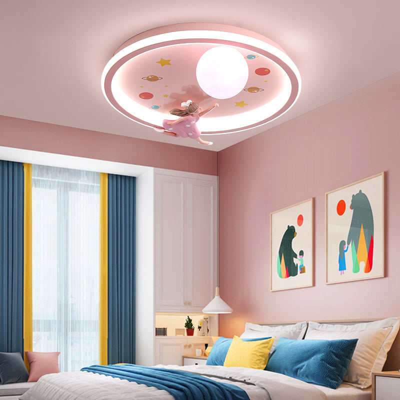Pink LED Flush Mount 1-Light Creative Rounded Flush Ceiling Light for Bedroom