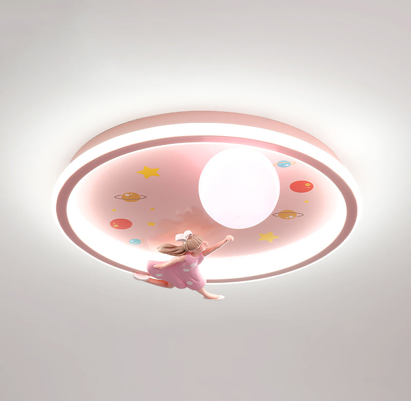 Pink LED Flush Mount 1-Light Creative Rounded Flush Ceiling Light for Bedroom