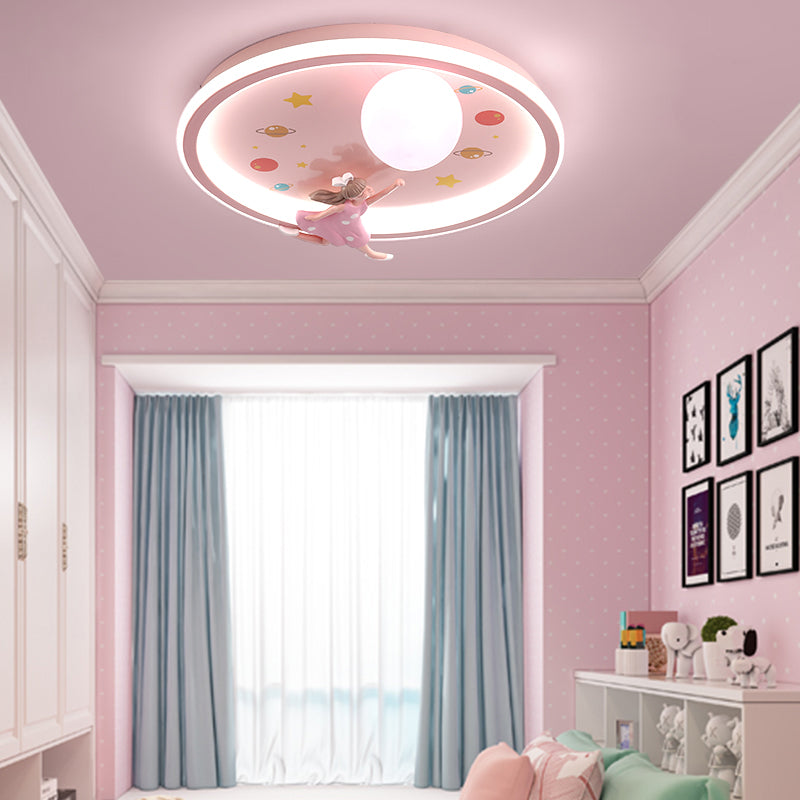 Pink LED Flush Mount 1-Light Creative Rounded Flush Ceiling Light for Bedroom
