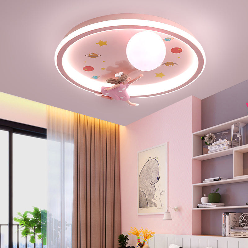 Pink LED Flush Mount 1-Light Creative Rounded Flush Ceiling Light for Bedroom