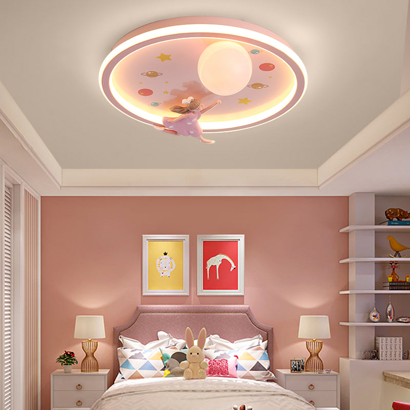 Pink LED Flush Mount 1-Light Creative Rounded Flush Ceiling Light for Bedroom
