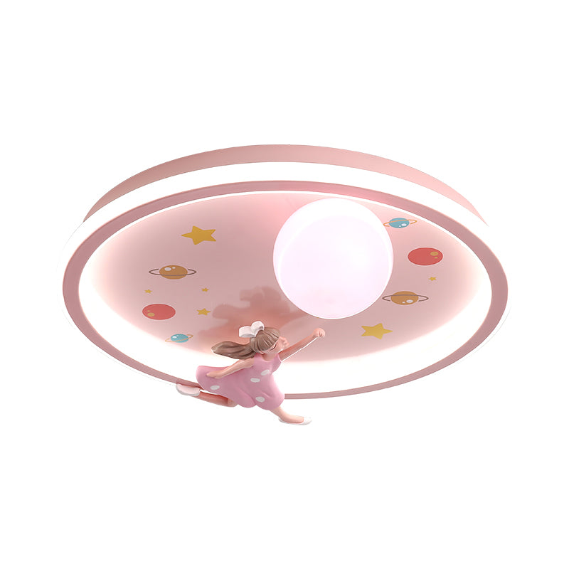 Pink LED Flush Mount 1-Light Creative Rounded Flush Ceiling Light for Bedroom