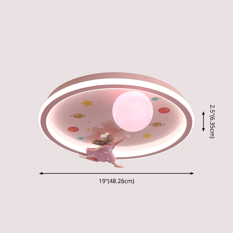 Pink LED Flush Mount 1-Light Creative Rounded Flush Ceiling Light for Bedroom