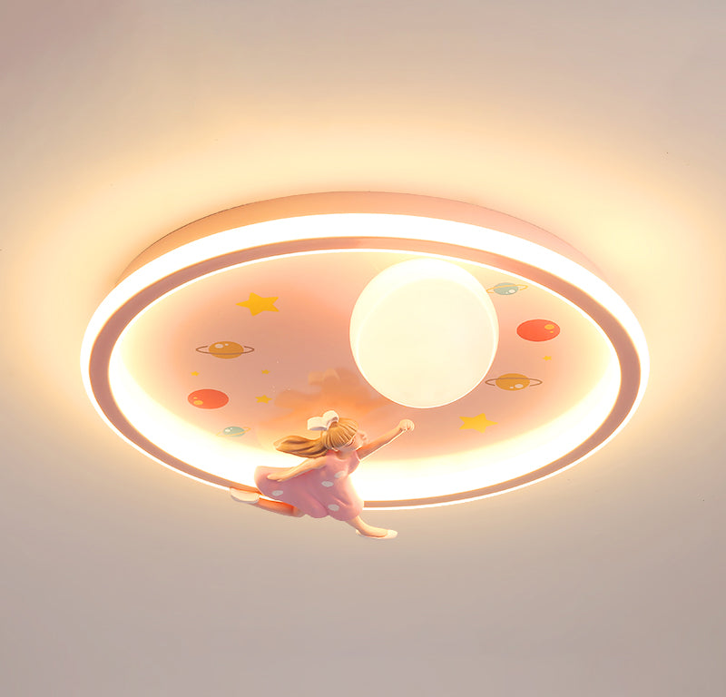 Pink LED Flush Mount 1-Light Creative Rounded Flush Ceiling Light for Bedroom