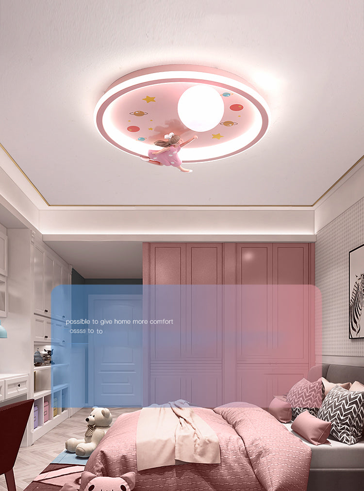 Pink LED Flush Mount 1-Light Creative Rounded Flush Ceiling Light for Bedroom