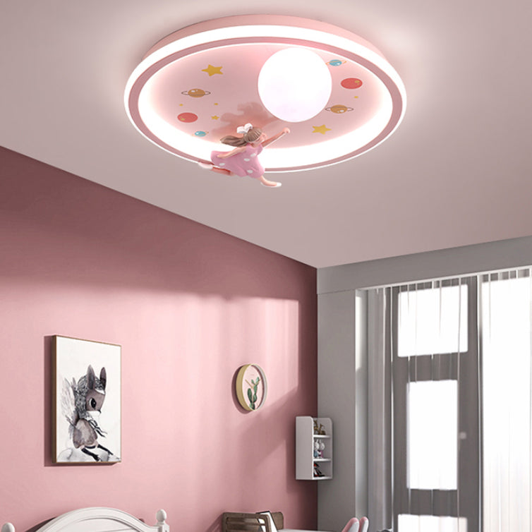 Pink LED Flush Mount 1-Light Creative Rounded Flush Ceiling Light for Bedroom