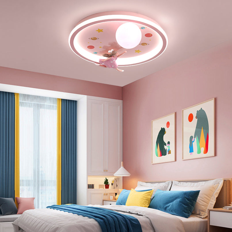 Pink LED Flush Mount 1-Light Creative Rounded Flush Ceiling Light for Bedroom