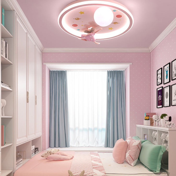 Pink LED Flush Mount 1-Light Creative Rounded Flush Ceiling Light for Bedroom