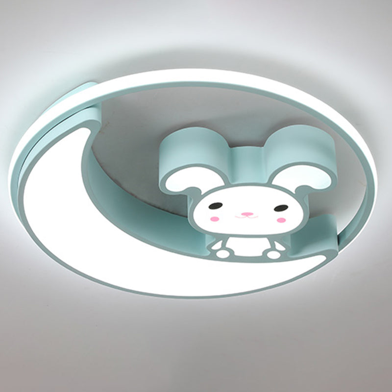 Lámpara de techo empotrada de metal con montaje empotrado LED de dibujos animados de conejo para habitación infantil