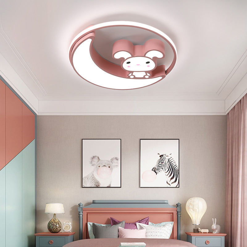Lámpara de techo empotrada de metal con montaje empotrado LED de dibujos animados de conejo para habitación infantil