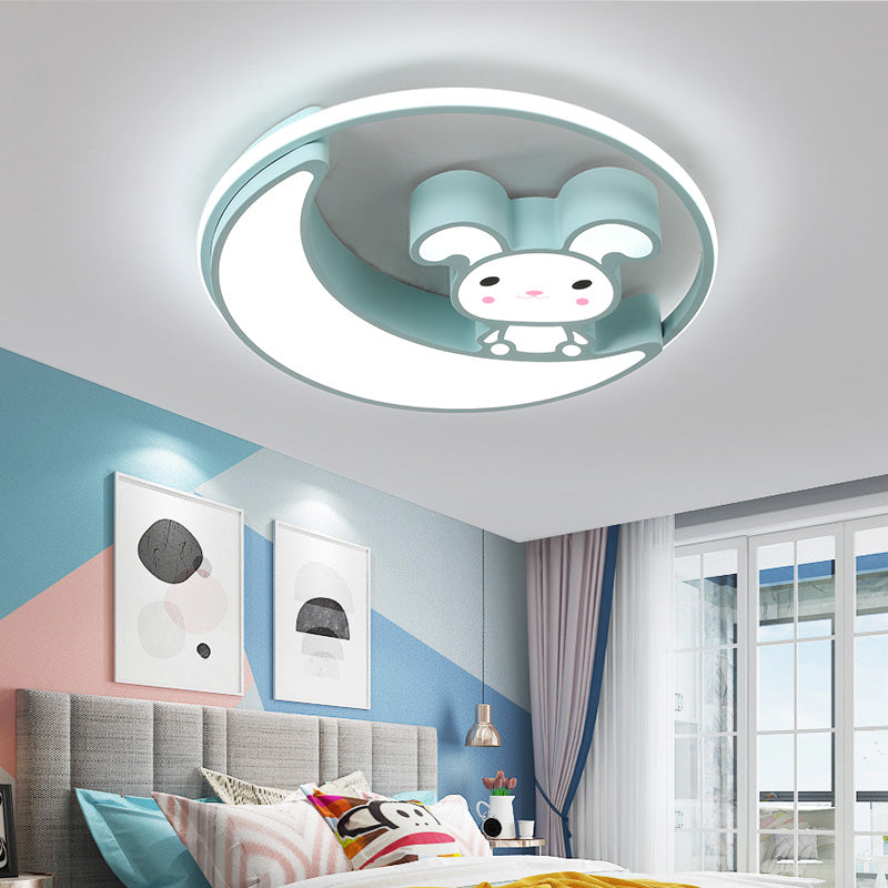 Rabbit Cartoon LED Flush Mount Metal Flush Ceiling Light for Children's Room
