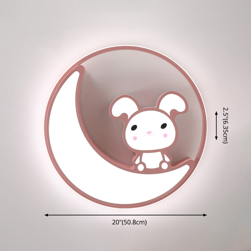 Lámpara de techo empotrada de metal con montaje empotrado LED de dibujos animados de conejo para habitación infantil